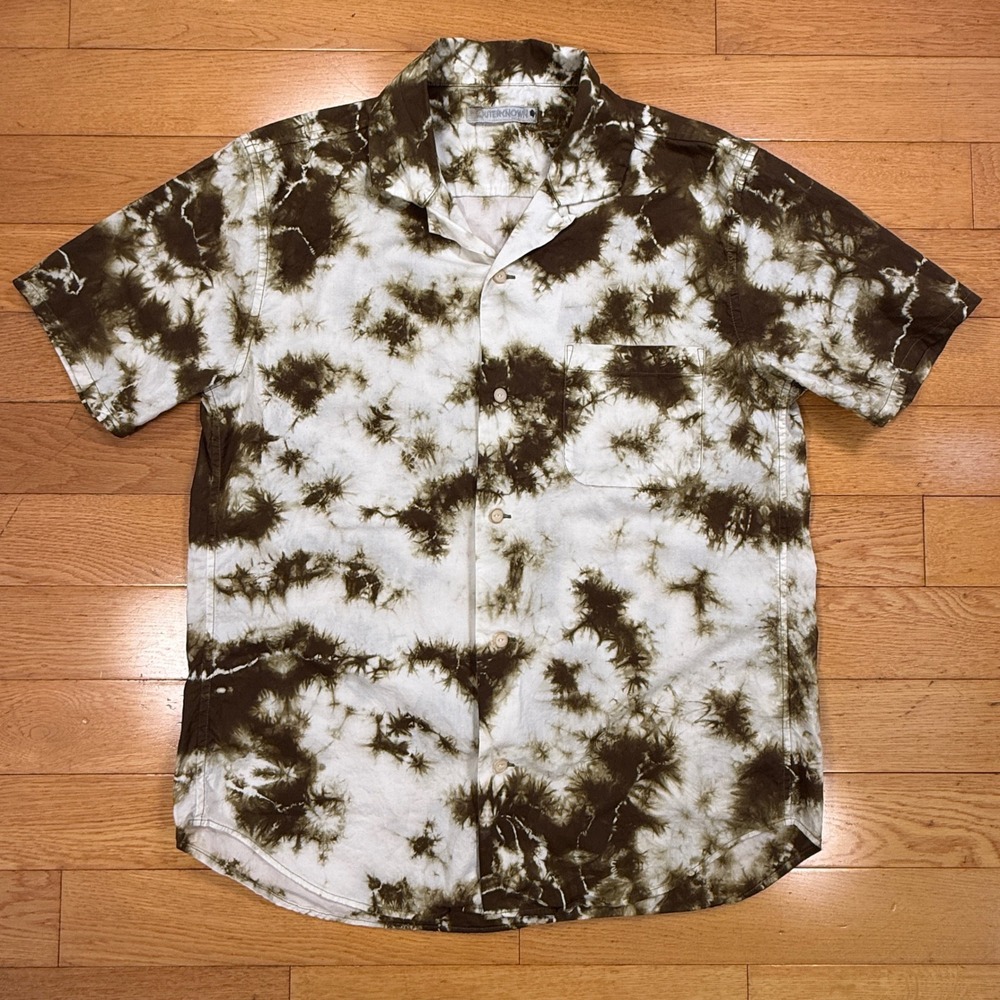 Outerknown Mens Organic Cotton Tie Dye Short Sleeve Camp Shirt Green Large